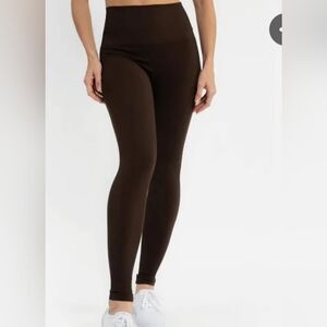 High-Waist Ribbed Leggings - Brown